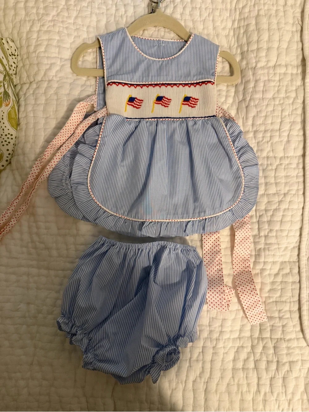Stitchy Fish Girl's Banner in the Breeze Smocked Ruffle Short Set — 18M